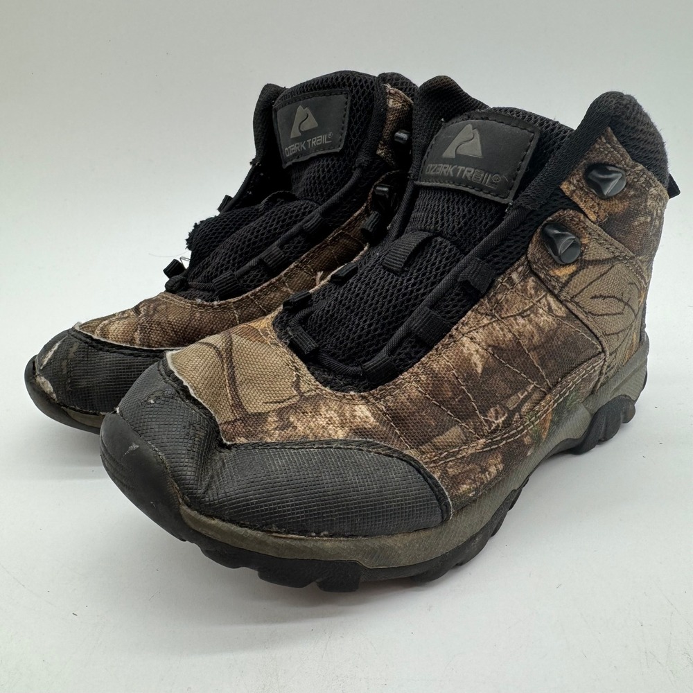 Ozark Trail Hiking Boots Youth US 3 Camo Brown Green Outdoor Lug Sole No Laces